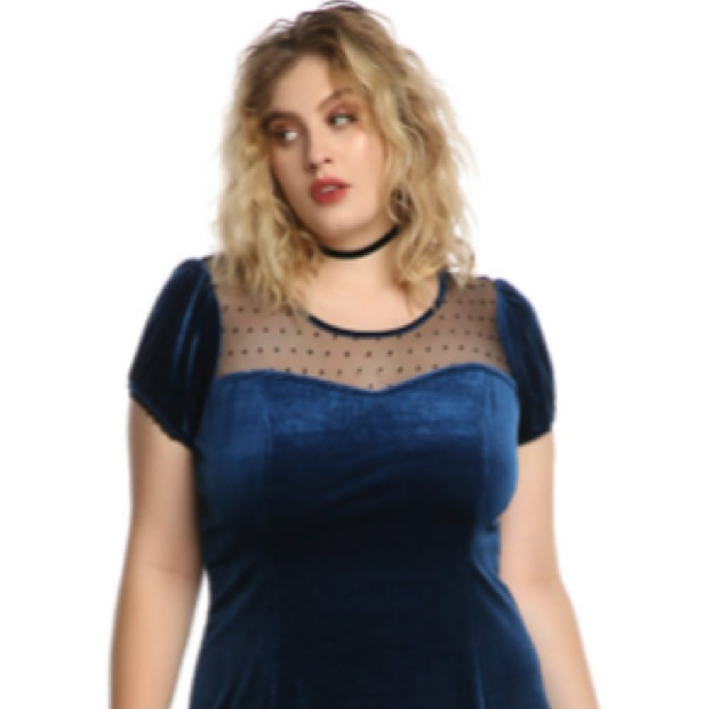 Blue Velvet Swiss Dot Yoke Dress Plus Size 0 NWT